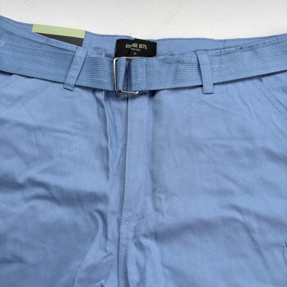 Avenue 1975 New York Mens Cargo Shorts Blue Size 32 With Belt 100% Cotton NEW‎